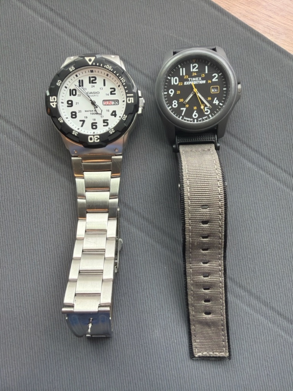 Casio Men’s White Diver & Timex Expedition Indiglo Field Watch Bundle